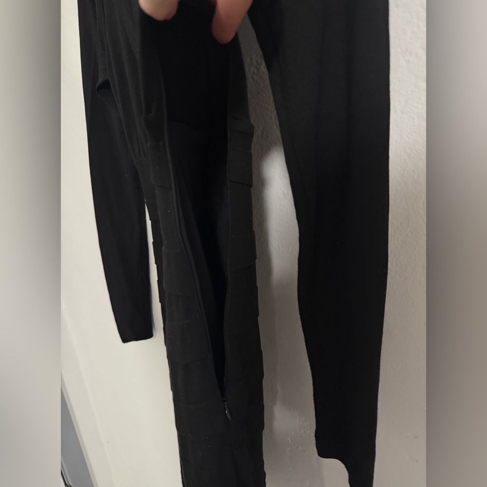 Nicole Miller Atelier Little Black Bandage Dress Long Sleeve V-Neck Bodycon XS - Picture 8 of 11